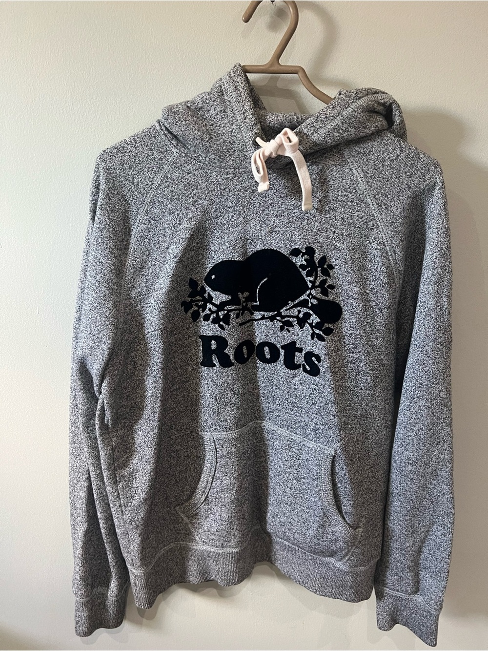 Roots Gray Heather Crewneck Hoodie with Navy Beaver Logo